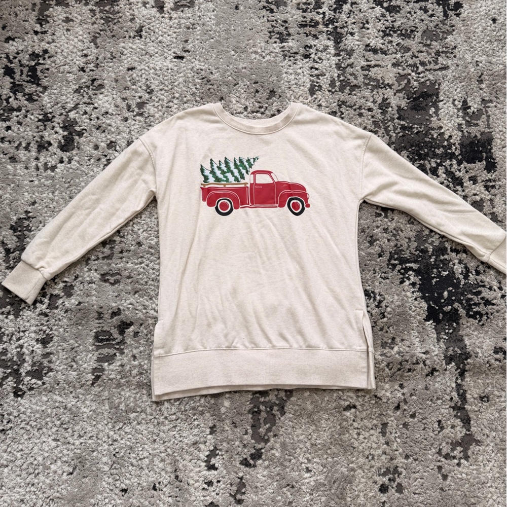 Teddi Rose Cropped Crewneck Sweatshirt Graphic Cream M